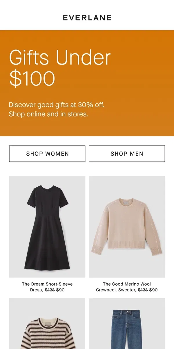 Email from Everlane. Shop Gifts at 30% Off