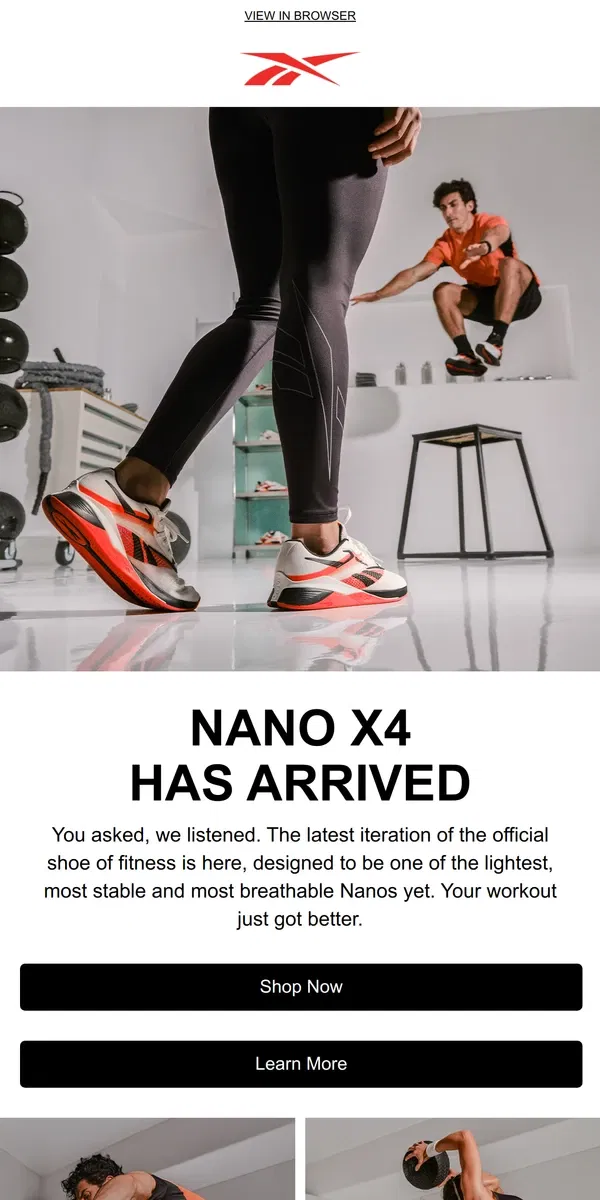 Email from Reebok. Nano X4 is here