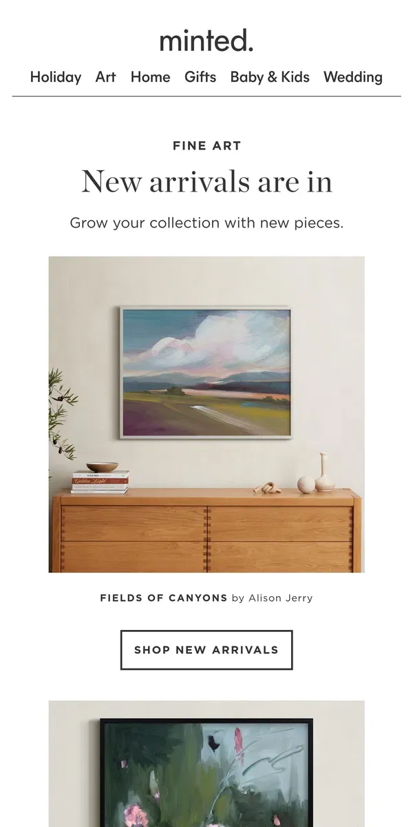 Email from Minted. Welcome 2025 with NEW art