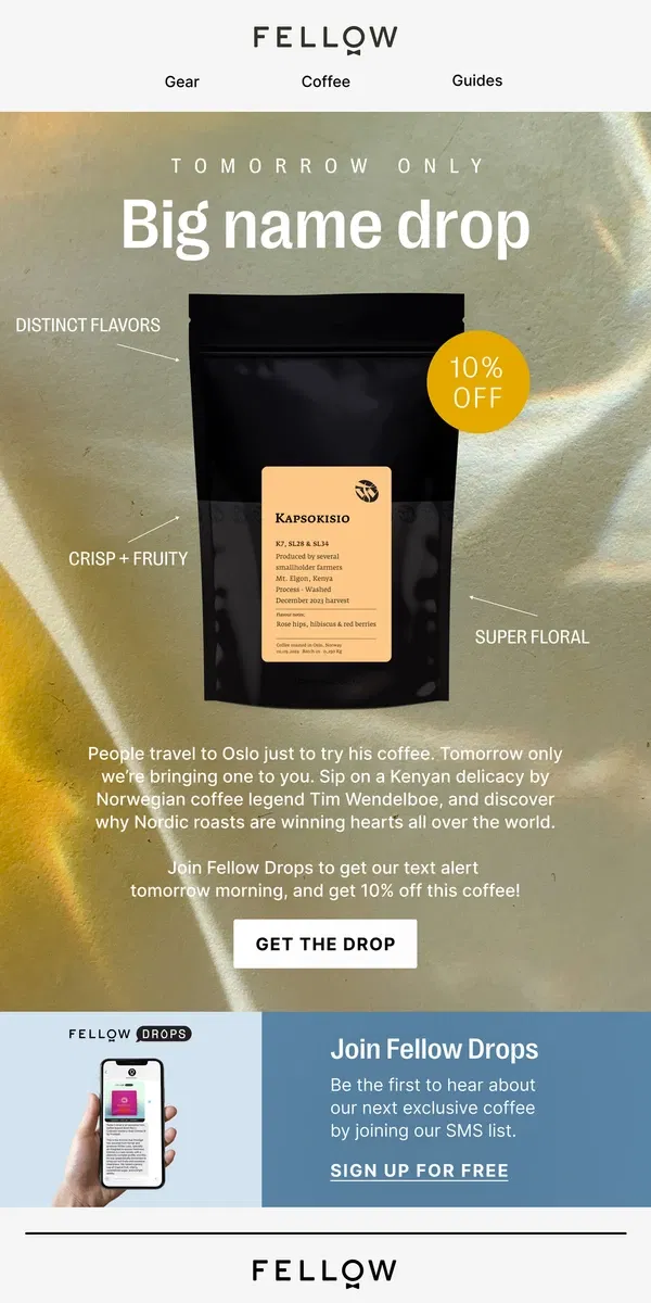 Email from Fellow. We flew this coffee from Oslo, just for you 🇳🇴