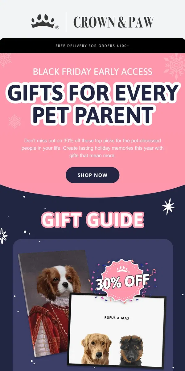 Email from Crown & Paw. Pet Parent Holiday Gift Guide 🎁 🎄