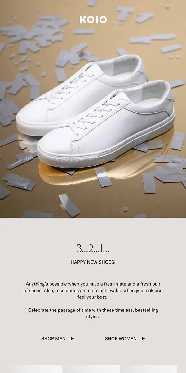 Email from Koio. New shoes for the new year