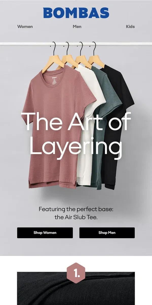 Email from Bombas. Layering Is Hard