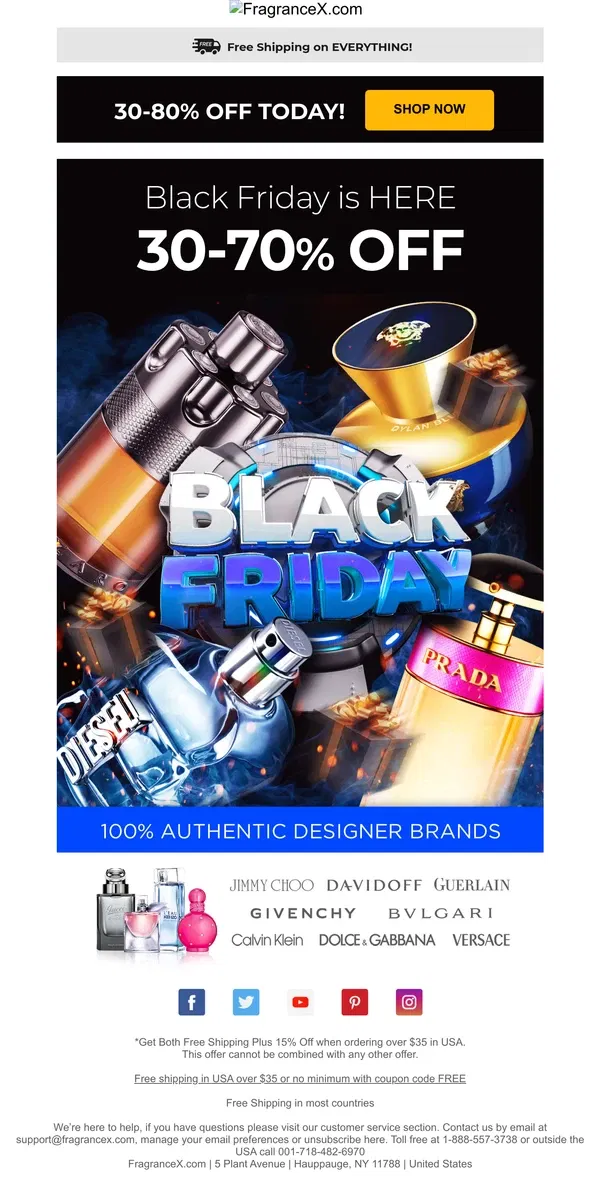 Email from FragranceX. It's Black Friday!   Everything 30-80% Off. Free Shipping.