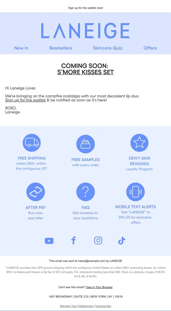 Email from LANEIGE. Coming Soon: S’more Kisses Set