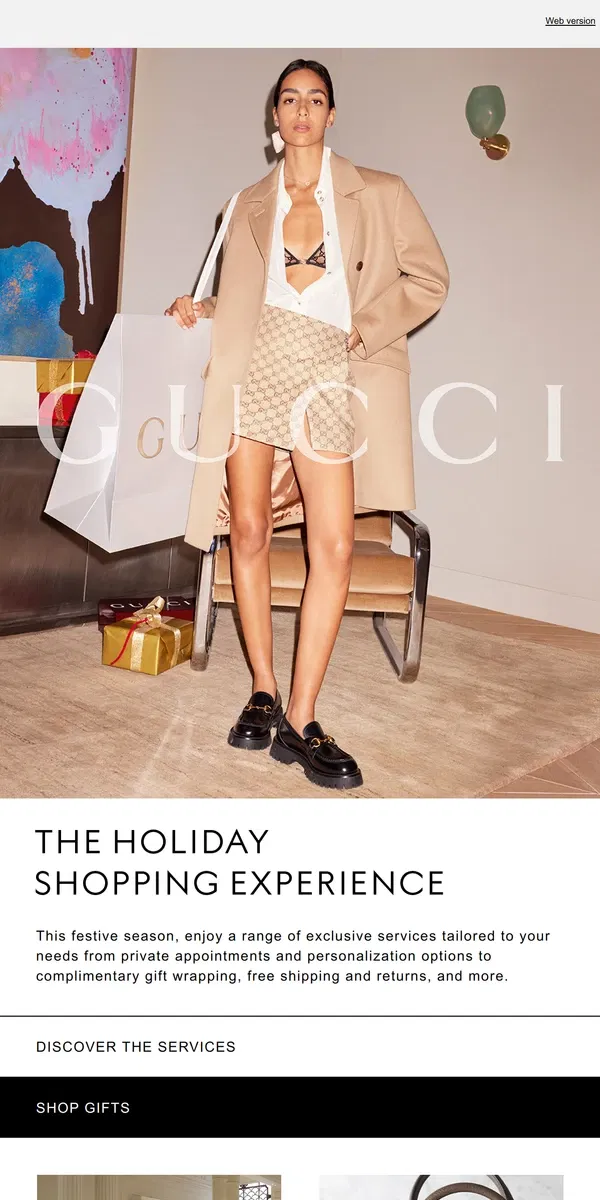 Email from GUCCI. Enjoy Gucci's Holiday Services