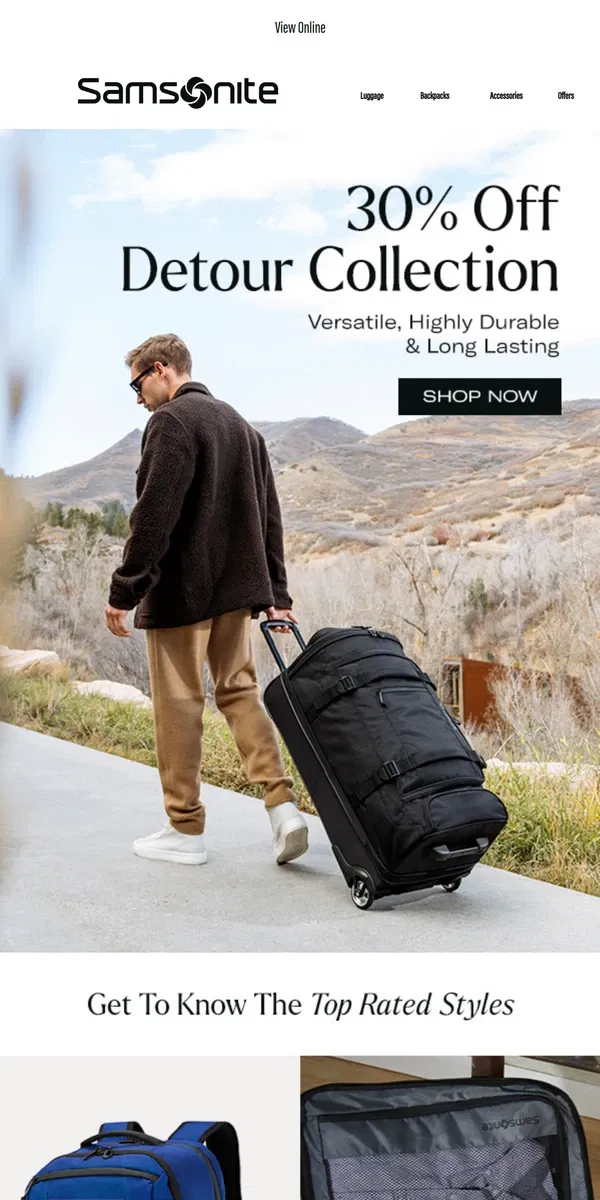 Email from Samsonite. Limited Time Only: 30% Off Detour Collection