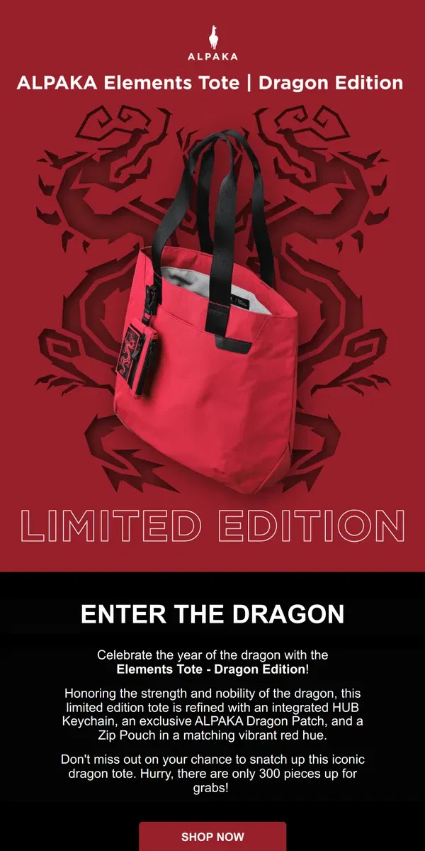 Email from ALPAKA. [NEW] Elements Tote - Dragon Edition 🐉