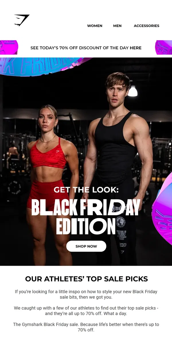 Email from Gymshark. Our fave Black Friday sale ‘fits