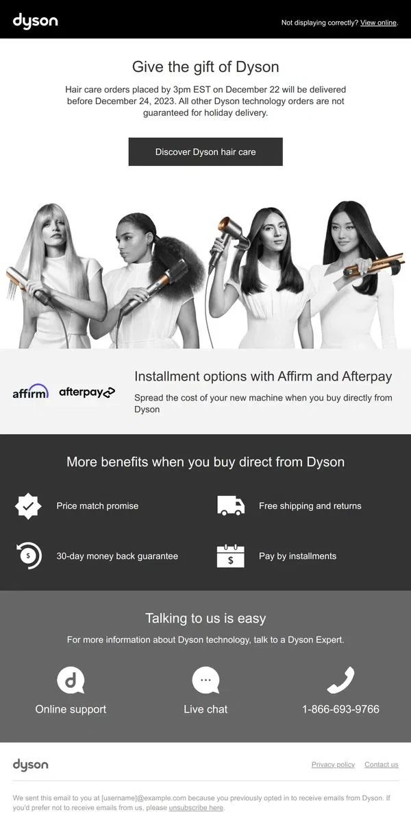 Email from Dyson. There’s still time to give the gift of Dyson technology