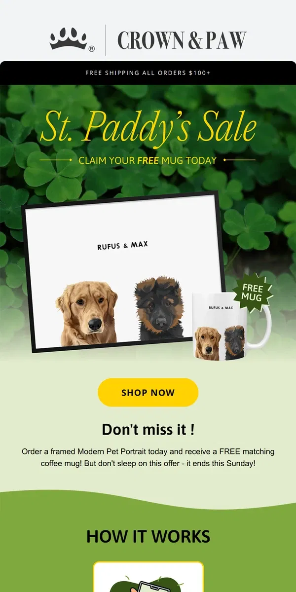 Email from Crown & Paw. St. Patrick's Day Sale 🇮🇪 ☘️ 🍻