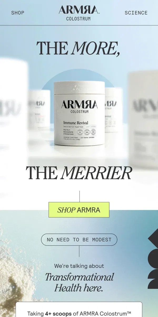 Email from ARMRA Colostrum. Indulging Encouraged