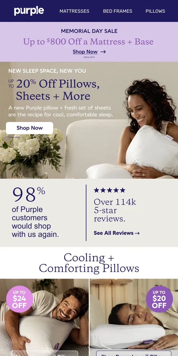 Email from Purple. So Cool! Up to $800 Off a Mattress + Base