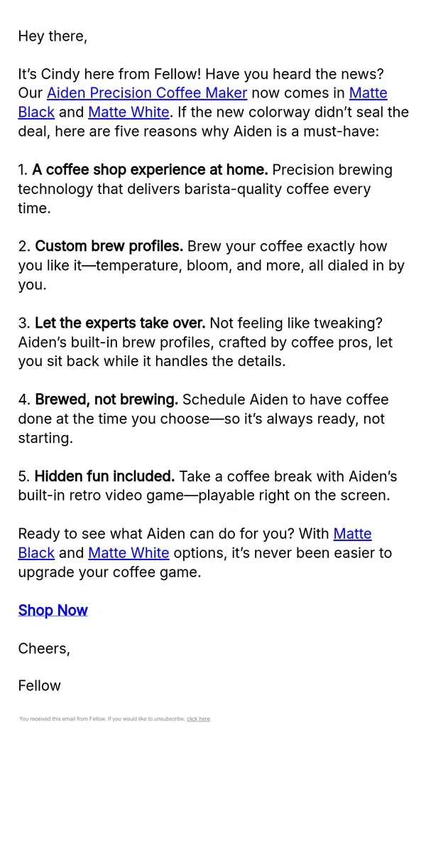 Email from Fellow. 5 reasons you need Aiden (and one of them is fun.)