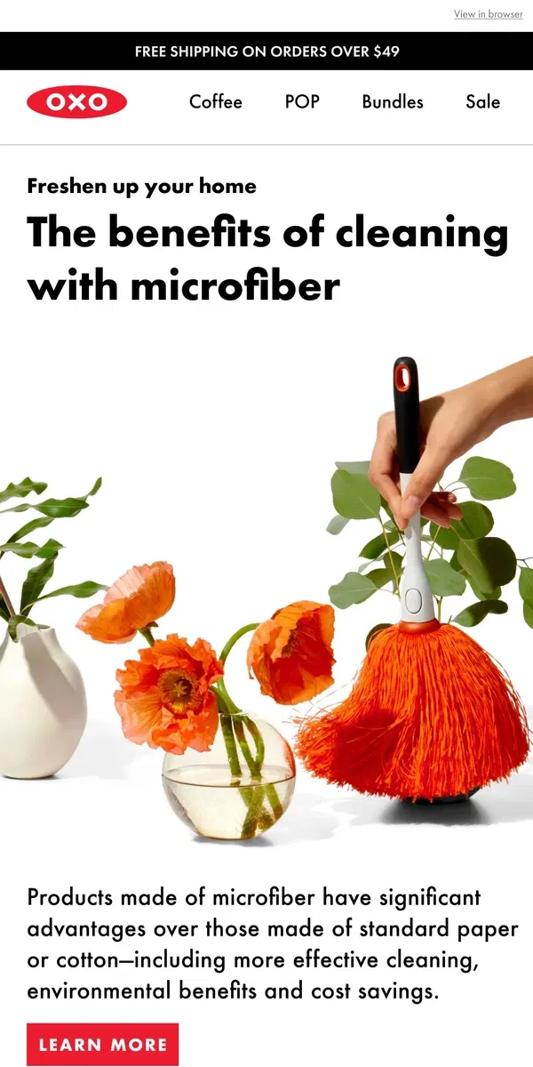 Email from OXO. How to spring clean better and save money