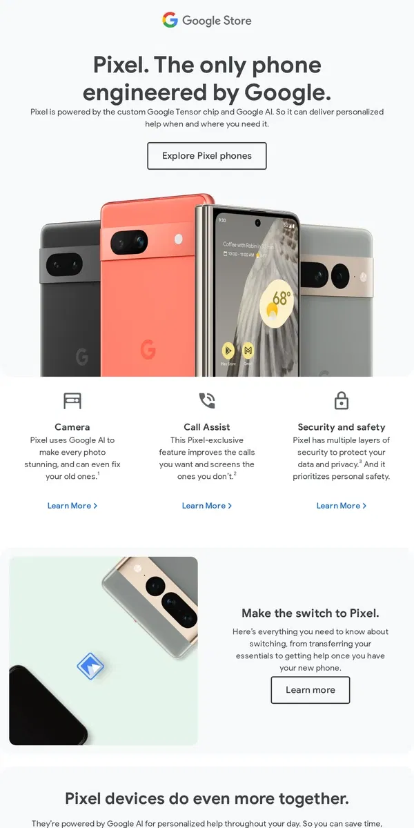 Email from Google Store. Discover the benefits of a switch to Pixel