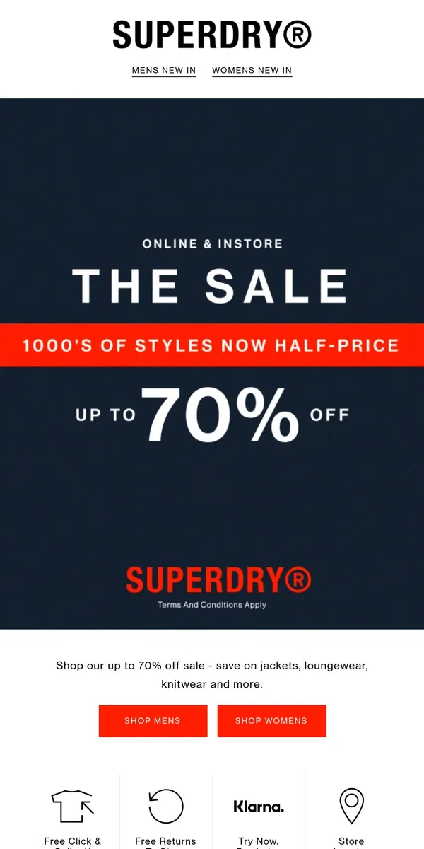 Email from Superdry. Reminder: Up To 70% Off Sale Is Still On