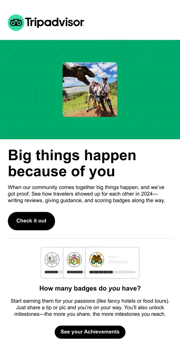 Email from Tripadvisor. Keep your guidance (and badges) going