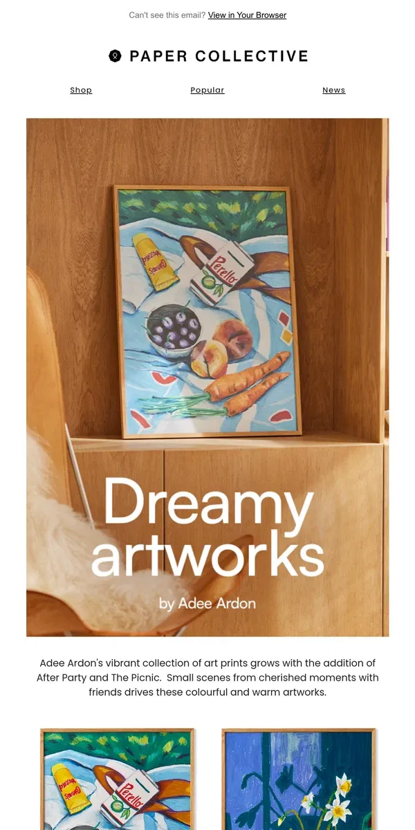 Email from Paper Collective. Dreamy artwork to bright up any room.