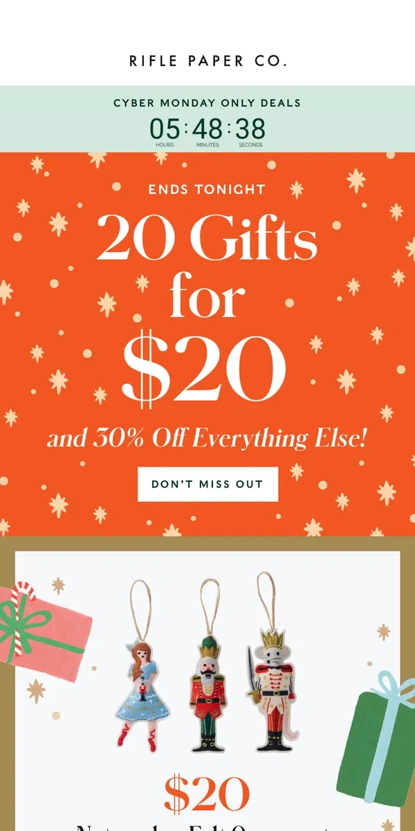 Email from Rifle Paper Co.. Final Hours ⏳ 20 Gifts for $20 Ends Tonight!