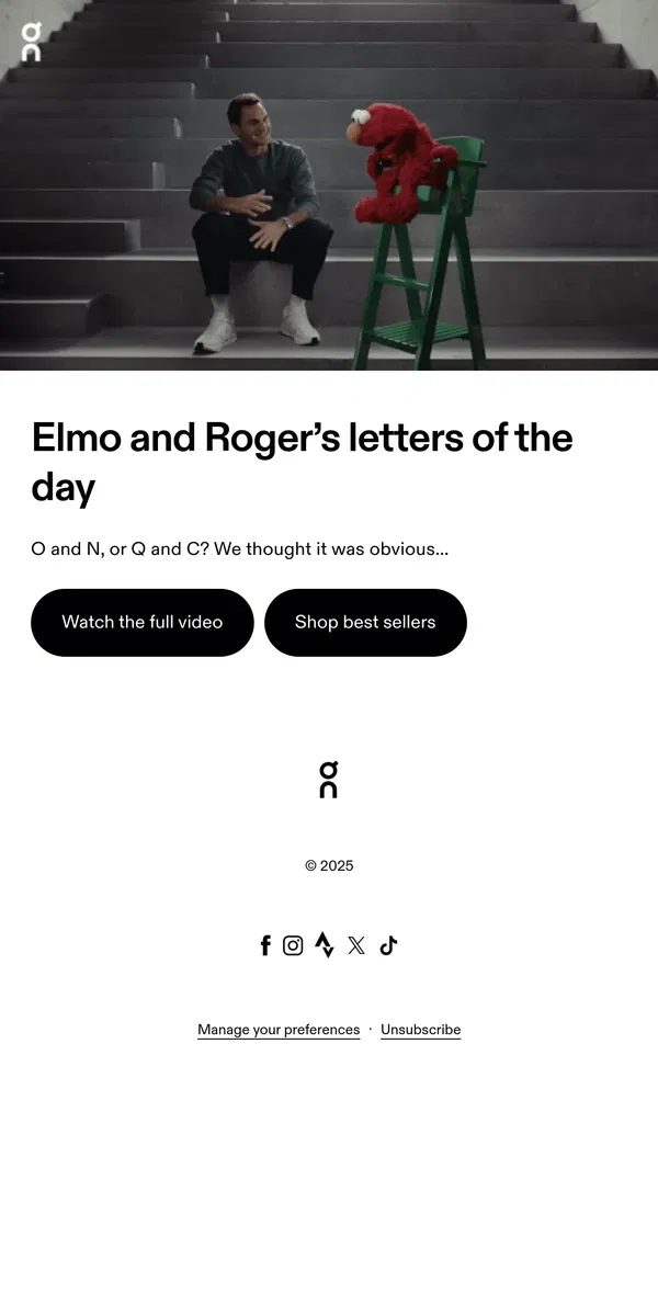 Email from On. ☁️ 'Elmo loves you, Mr Roger Federer'