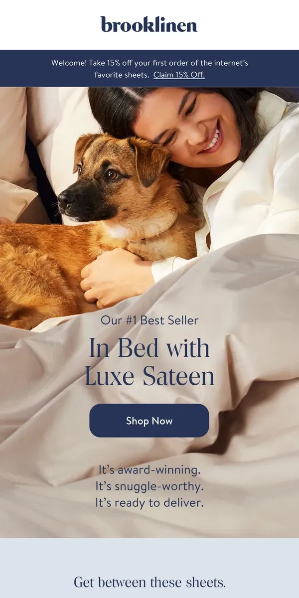 Email from Brooklinen. Luxe Sheets: Our #1 Best Seller