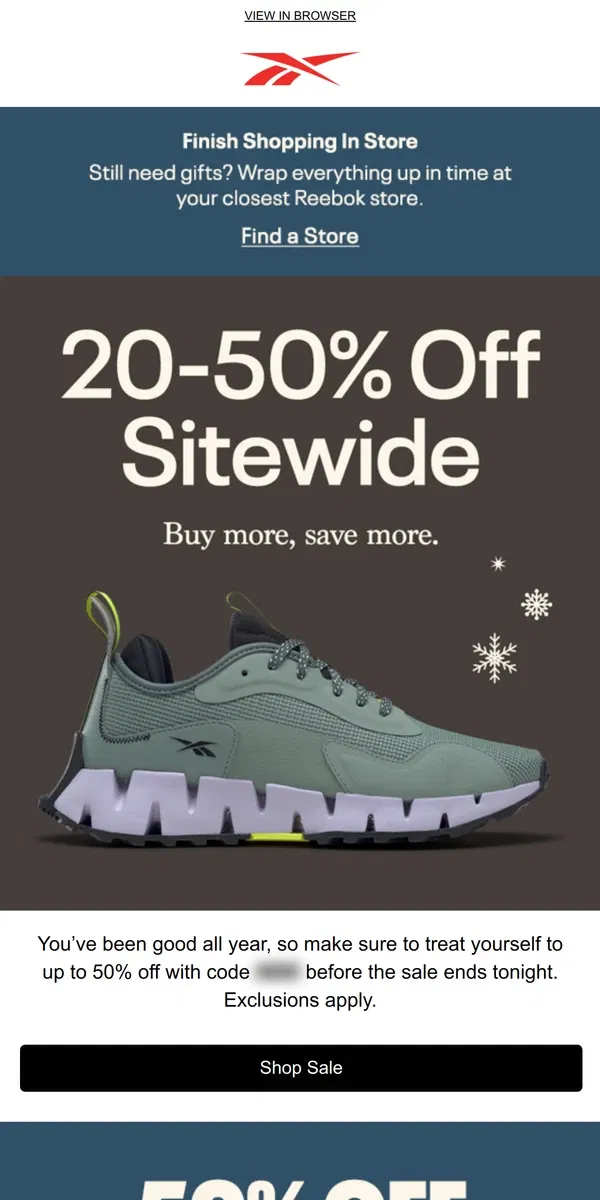 Email from Reebok. Shop this sale before Santa arrives