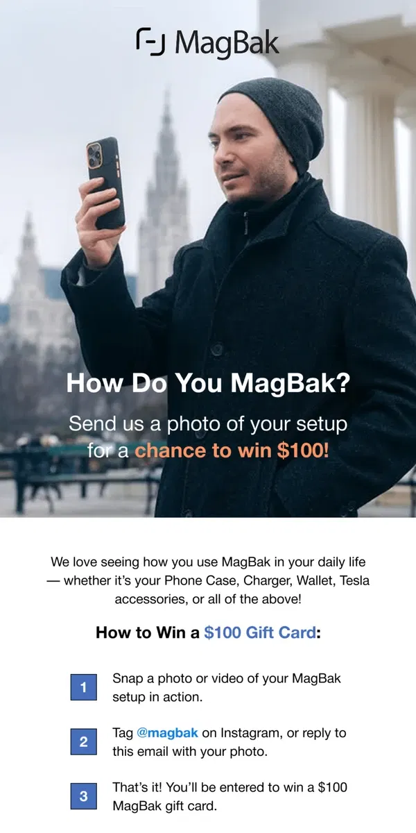 Email from MagBak. Share a MagBak photo — Win a $100 Gift Card! 🎉