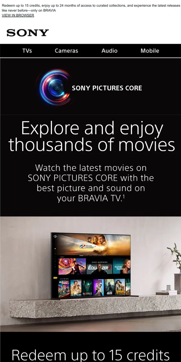 Email from Sony. Unlock Thousands Of Movies On Your BRAVIA TV