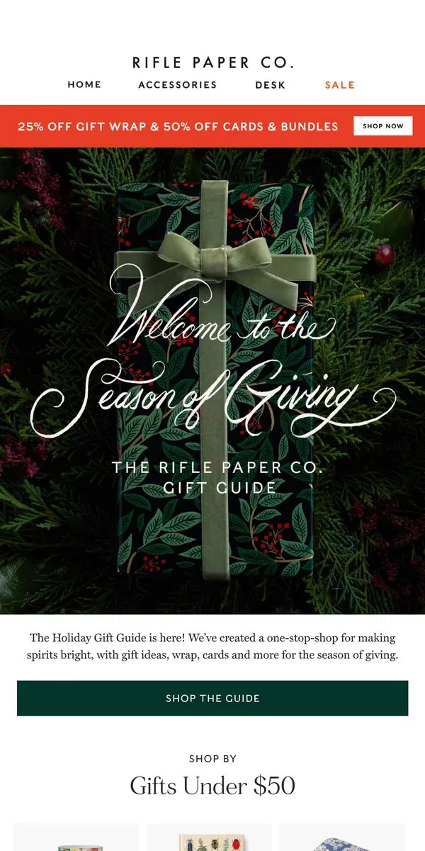 Email from Rifle Paper Co.. The Holiday Gift Guide is HERE 🎄