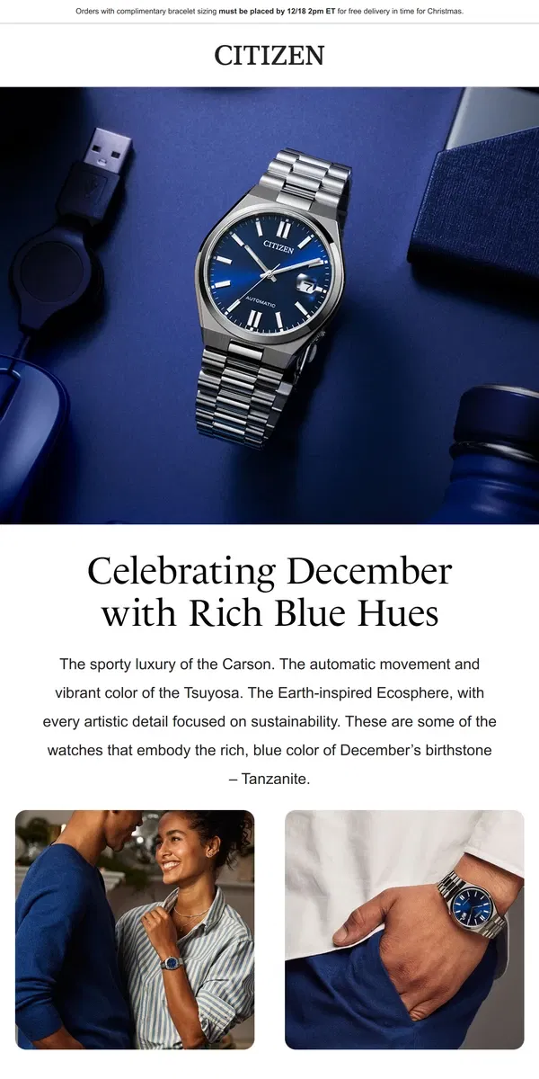 Email from Citizen Watch. December’s Birthstone: Tanzanite