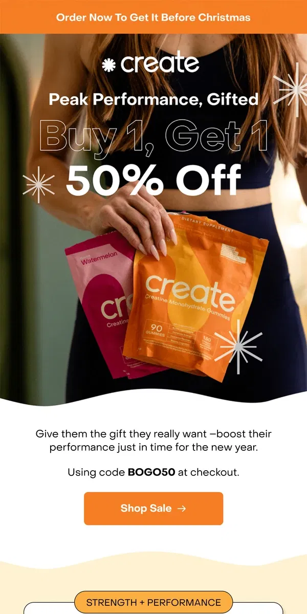 Email from Create Wellness. Buy one, get one 50% off