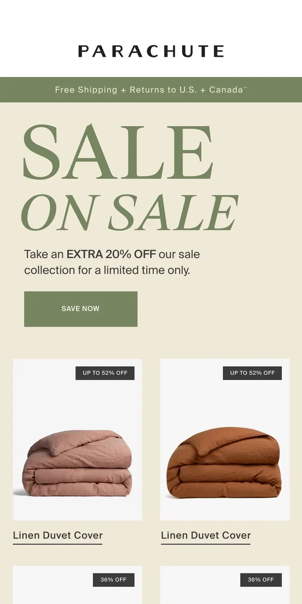 Email from Parachute Home. Sale On Sale | EXTRA 20% OFF