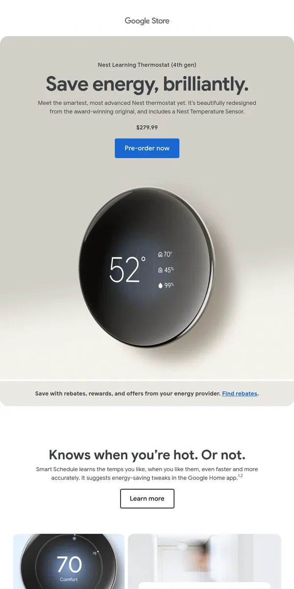 Email from Google Store. Introducing the most advanced Nest Learning Thermostat