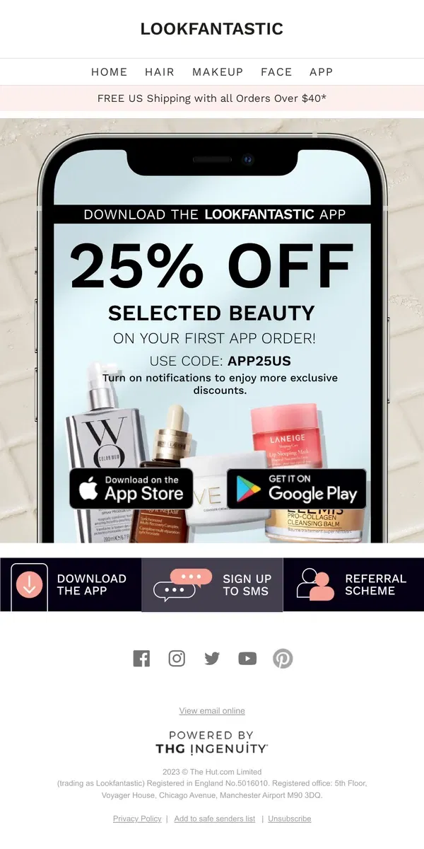 Email from LOOKFANTASTIC. Get the LOOKFANTASTIC APP for 25% off! 📲