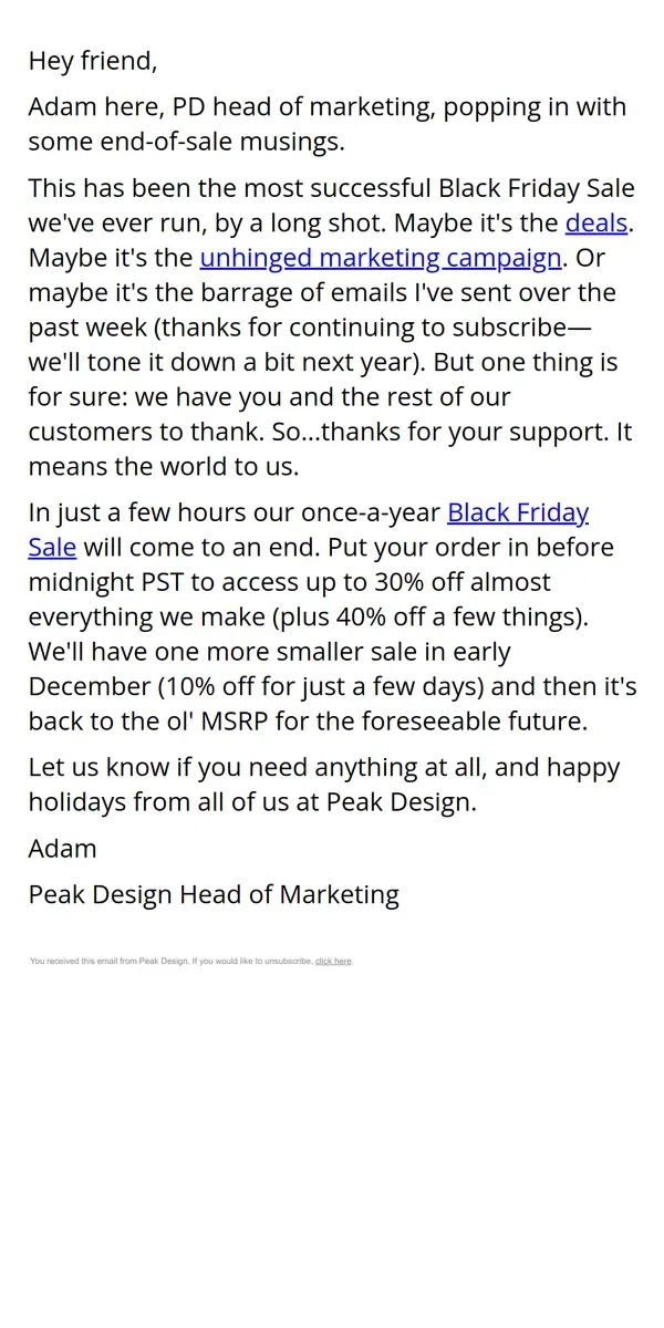 Email from Peak Design. Just a few hours left