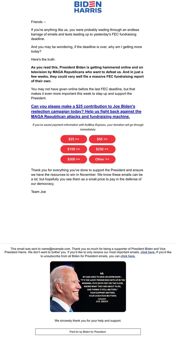 Email from Kamala Harris. A small price to pay