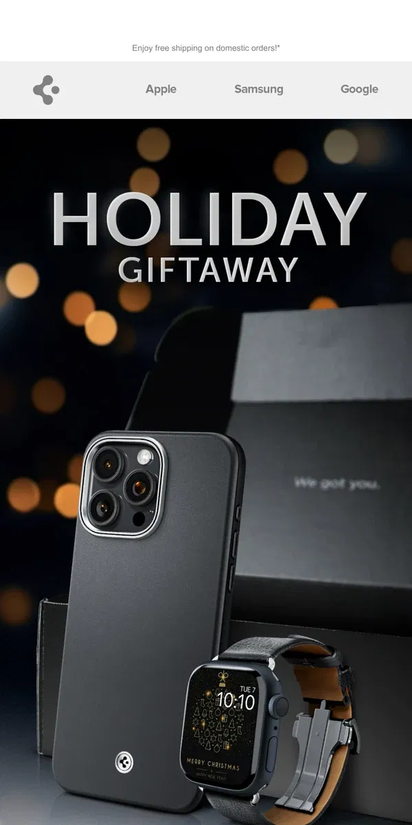 Email from Spigen. Giftmas is here: Free Enzos