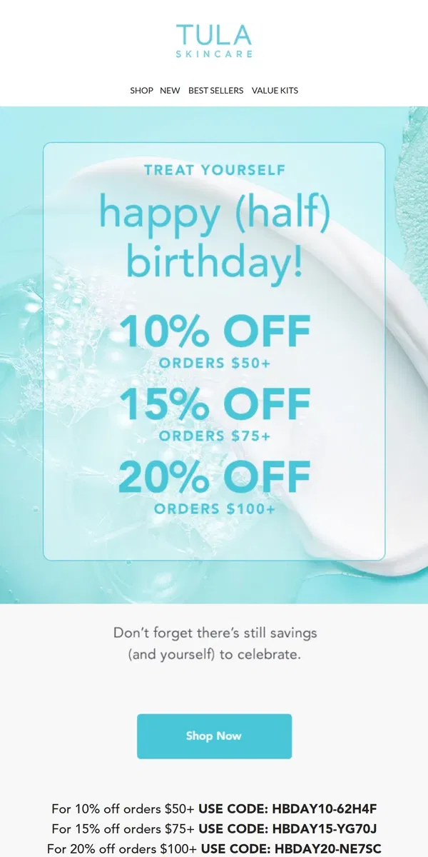 Email from TULA Skincare. Your half-bday gift is waiting for you