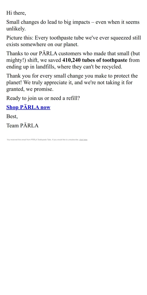 Email from PÄRLA. Hey, together, we saved…