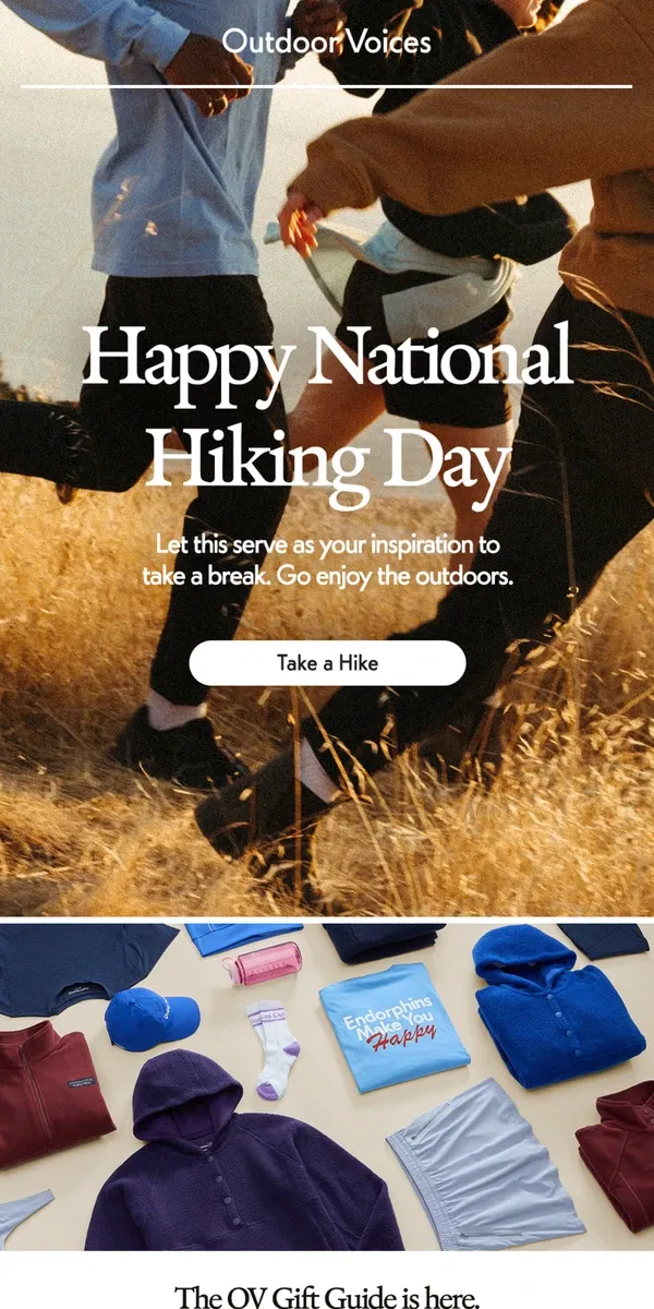 Email from Outdoor Voices. It's National Hiking Day