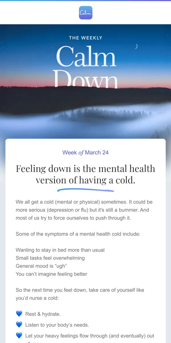 Email from Calm. 💙 How to get through a bad mental health day