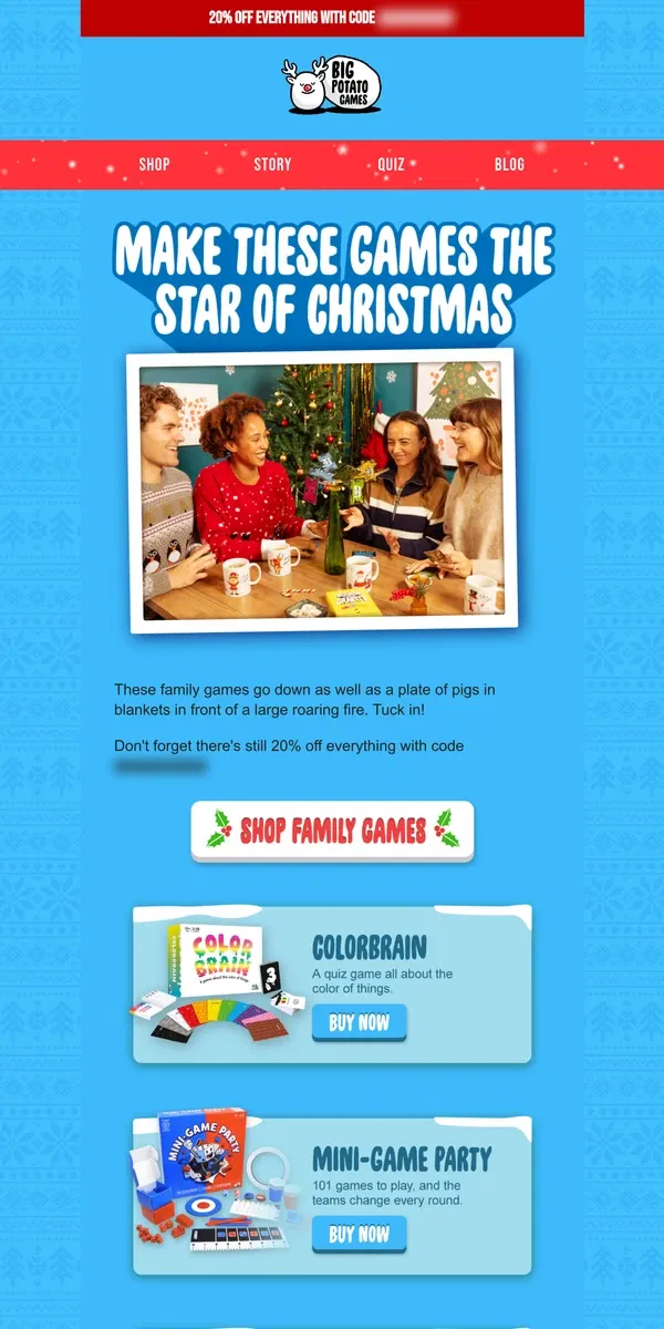 Email from Big Potato Games. Santa’s favorite family games