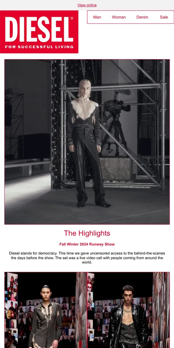 Email from Diesel. Fall Winter 2024 Runway Show: See The Highlights