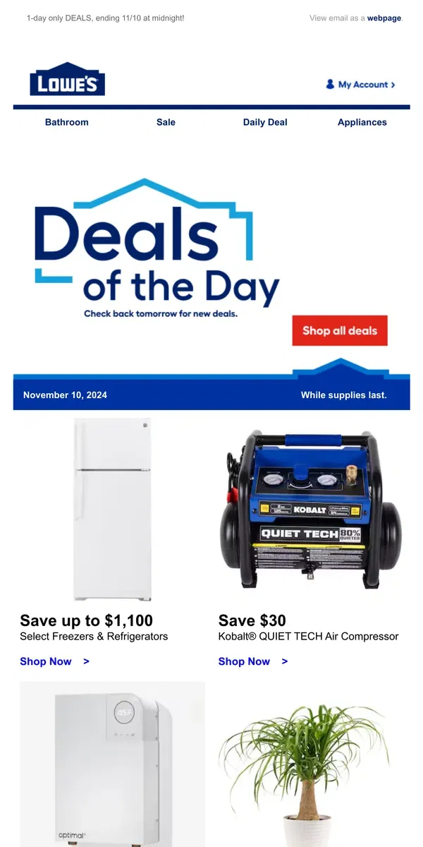 Email from Lowe's. Time’s almost up! Shop these deals QUICK.