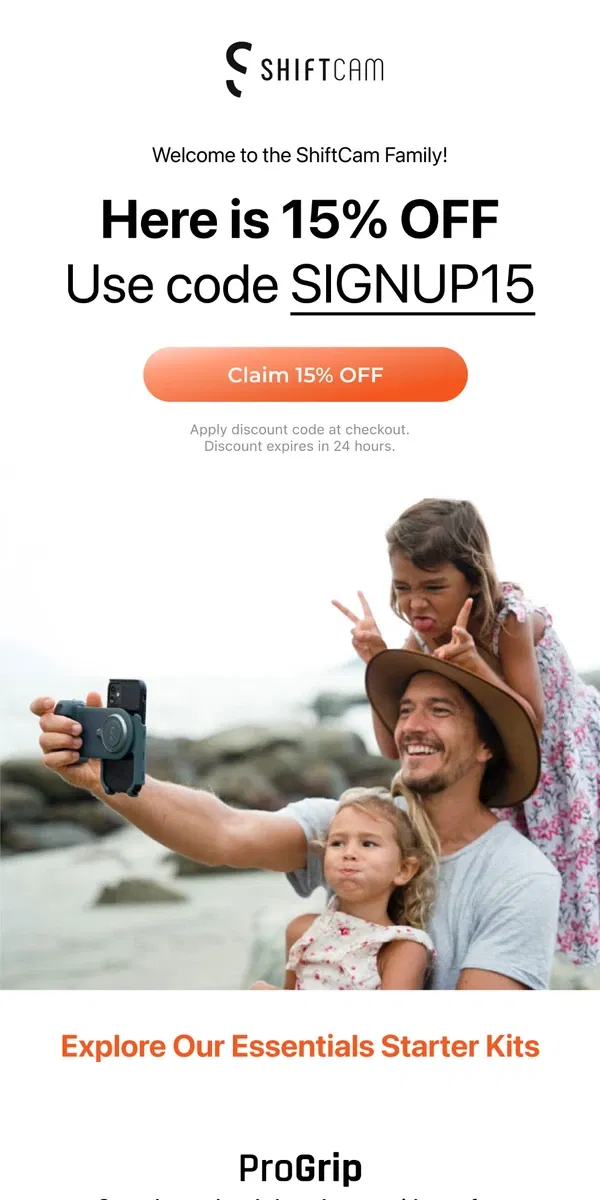 Email from ShiftCam. Hi [Name] Redeem your 15% OFF Discount Code Now!