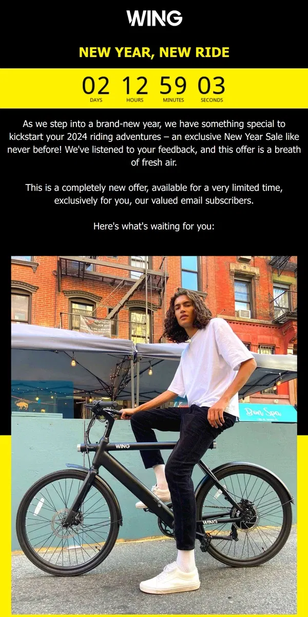 Email from Wing Bikes. New Year, New Ride