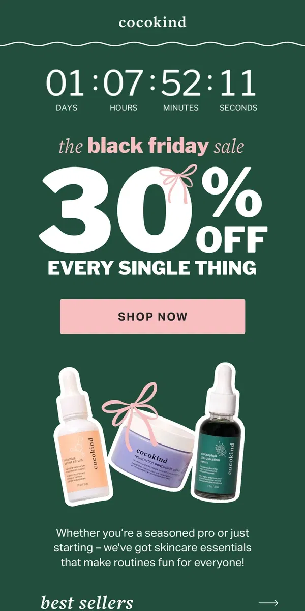 Email from cocokind. 30% OFF ENDS TOMORROW!