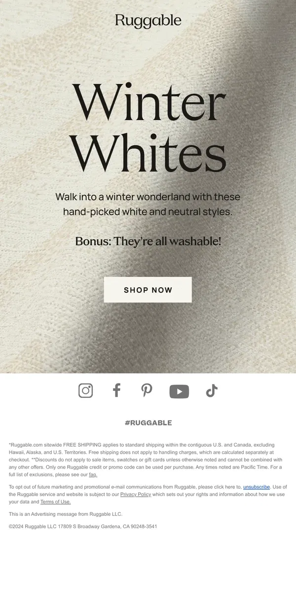 Email from Ruggable. Trend alert: Winter Whites