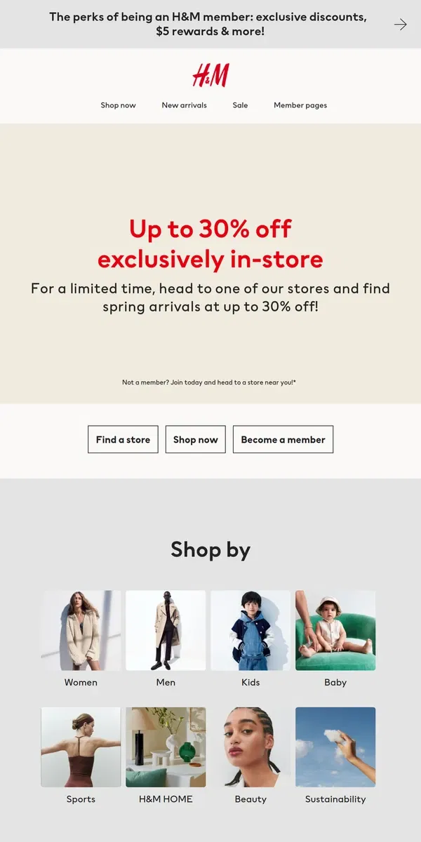 Email from H&M. Member prices in-store now